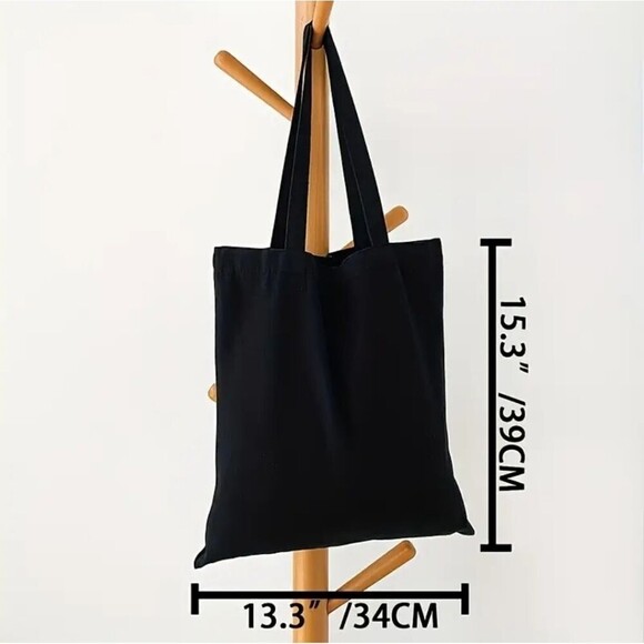 Black blank canvas tote bag shopping accessory diy blank carry-on - Picture 1 of 3
